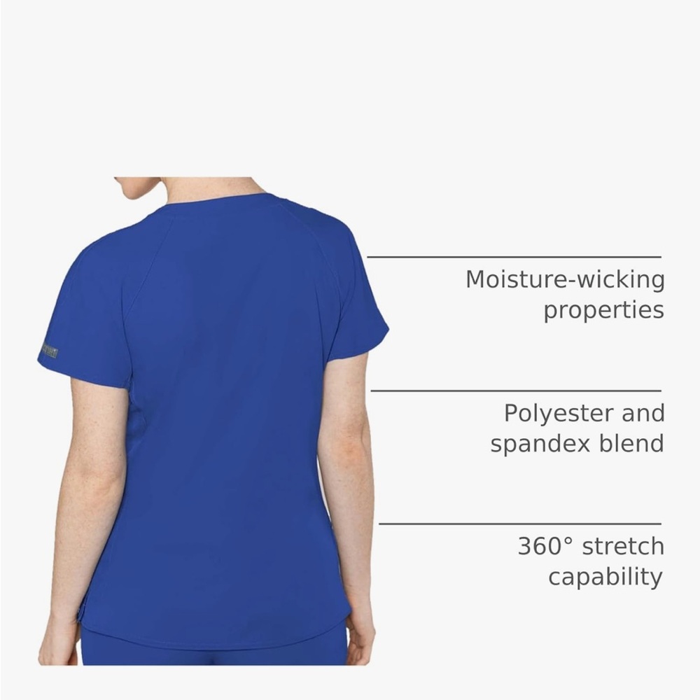 Med Couture Peaches Royal Blue Scrub Top and Pants Set - Picture 3 of 14